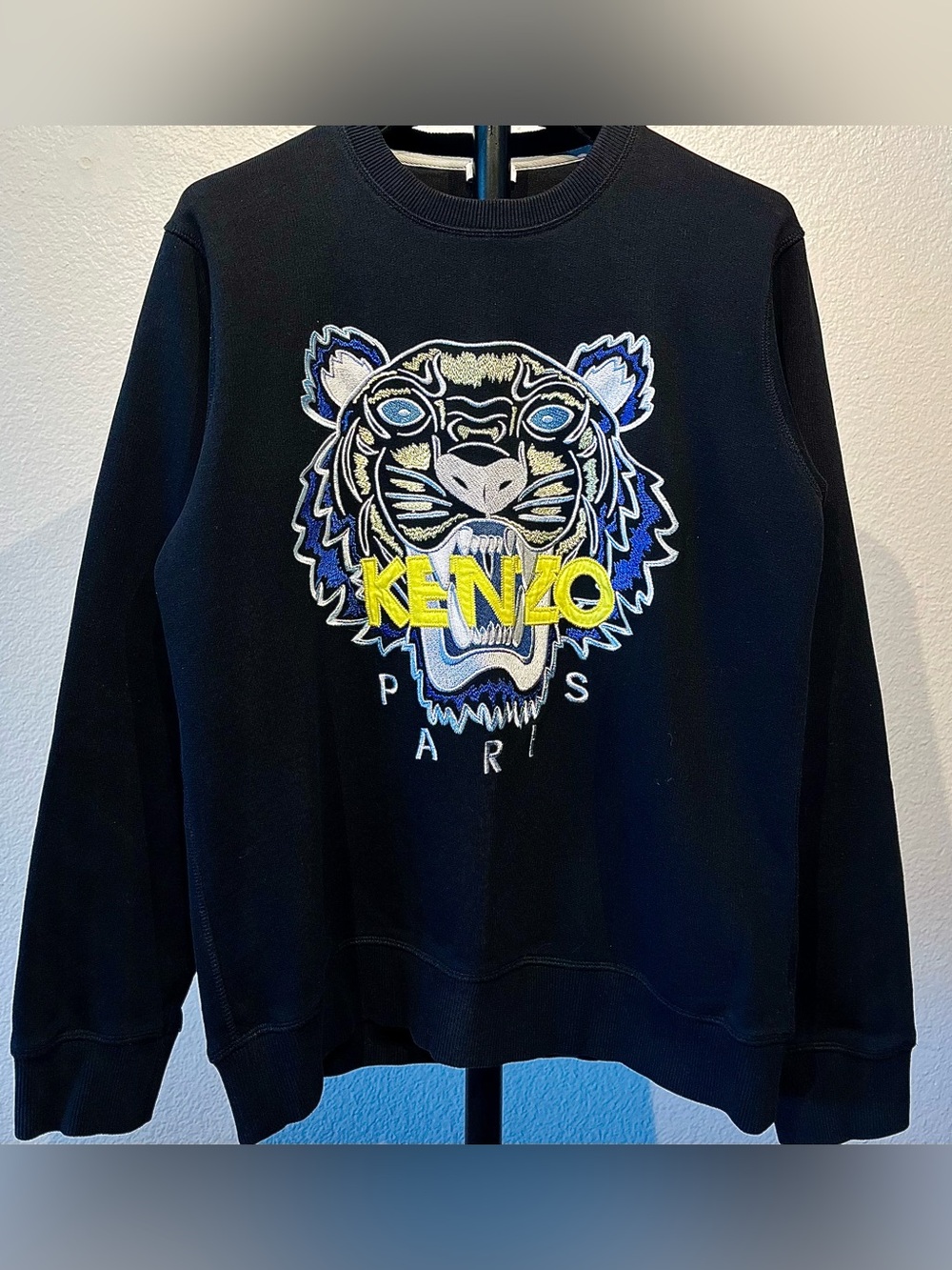 Kenzo Black Sweatshirt with Yellow and Blue Tiger Embroidery - Size S (Women’s)